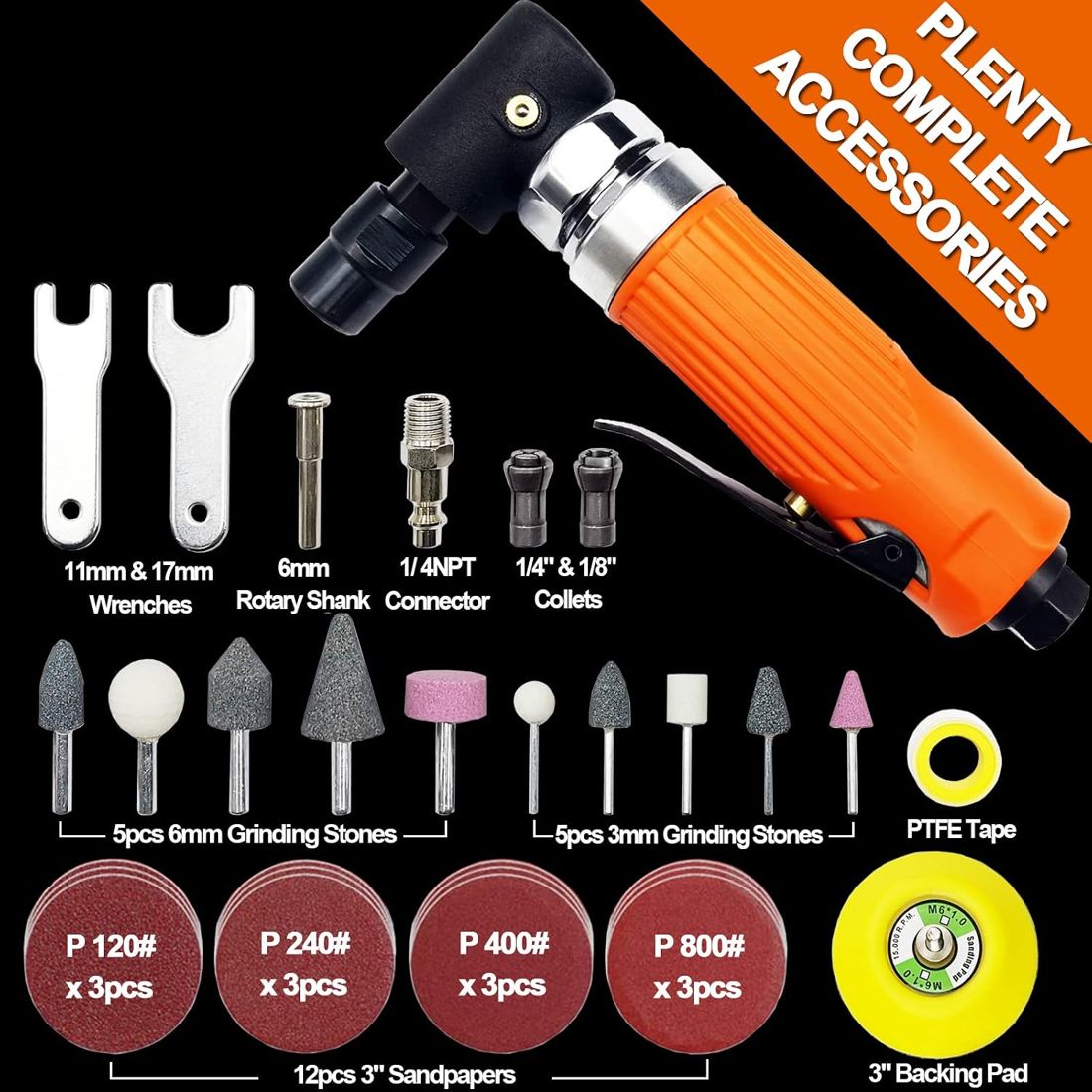 Mini Air Die Grinder Kit, Right Angle view 2