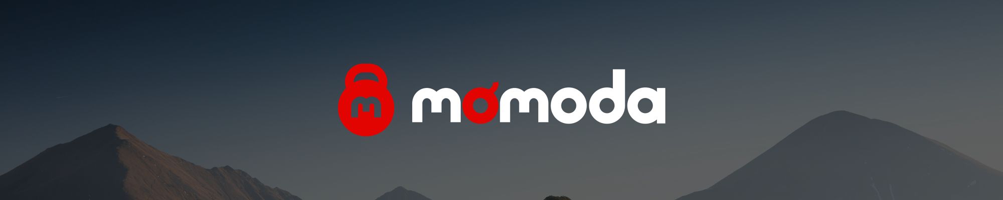 MOMODA kettlebell logo over the mountains