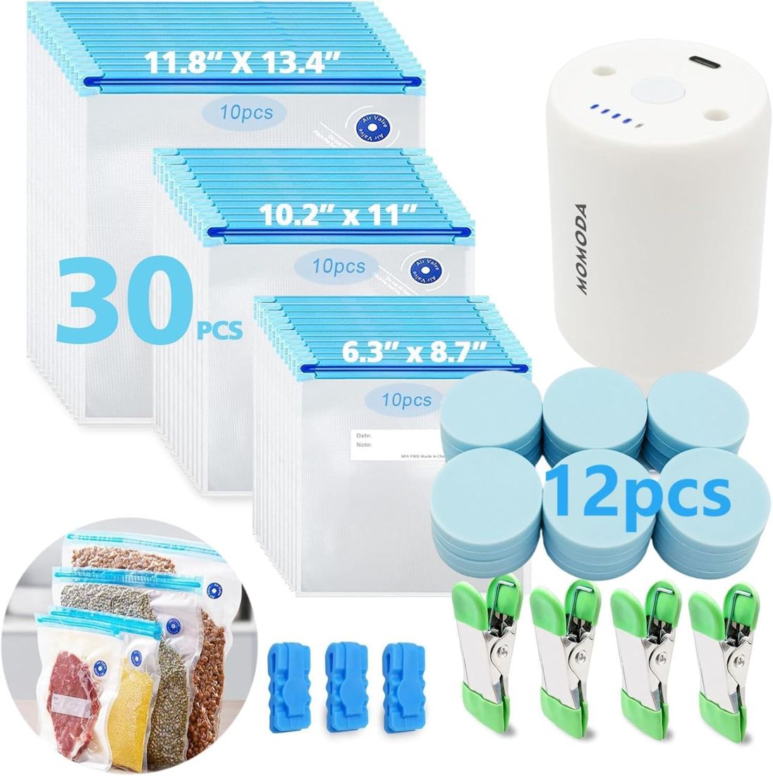 Sous Vide Bags and Magnet Clips Combo